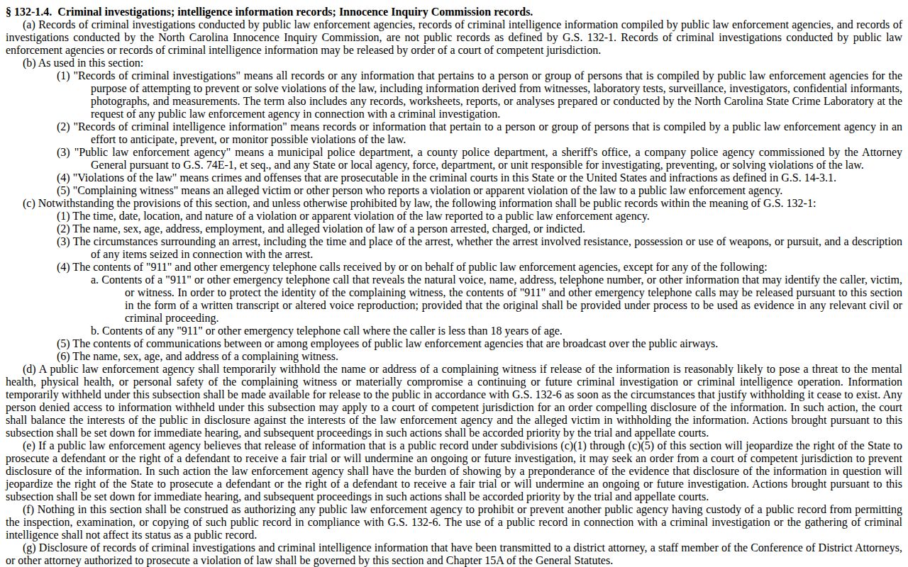 North Carolina General Statute 132-1.4 official source page